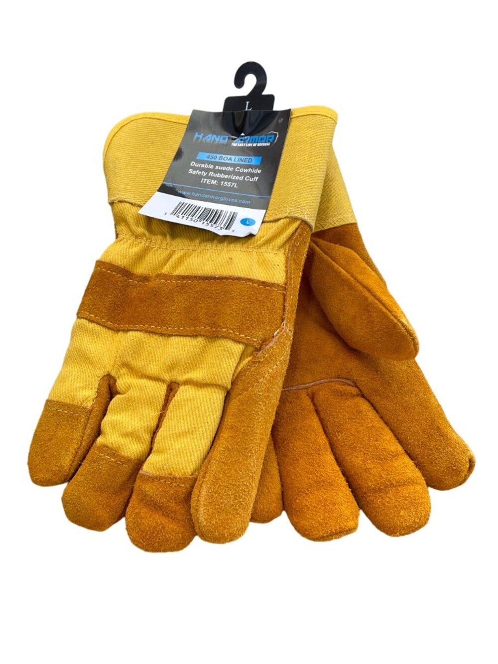 Hand Armor Gloves Large 450 Boa Lined Suede Cowhide Safety Rubberized Cuff NEW